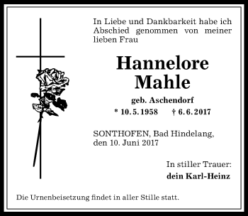 Traueranzeige von Hannelore Mahle von Allgäuer Anzeigeblatt