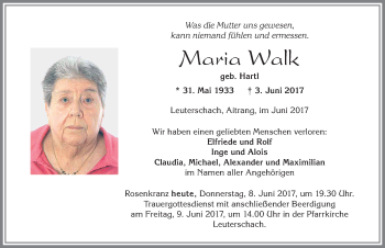 Traueranzeige von Mcwici Walk von Allgäuer Zeitung, Marktoberdorf
