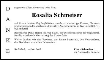 Traueranzeige von Rosalia Schmeiser von Allgäuer Anzeigeblatt