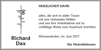 Traueranzeige von Richard Dax von Allgäuer Zeitung