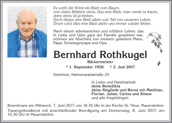 Traueranzeige von Bernhard Rothkugel von Allgäuer Zeitung, Kaufbeuren/Buchloe