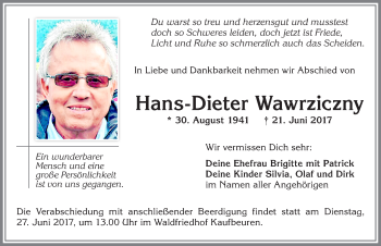Traueranzeige von Hans-Dieter Wawrziczny von Allgäuer Zeitung, Kaufbeuren/Buchloe