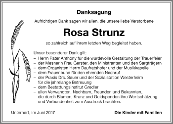 Traueranzeige von Rosa Strunz von Memminger Zeitung