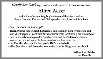 Traueranzeige von Alfred Acker von Allgäuer Zeitung, Füssen