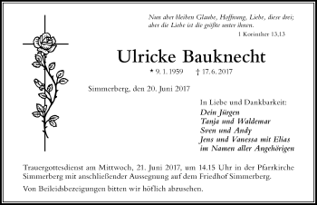 Traueranzeige von Ulricke Bauknecht von Der Westallgäuer