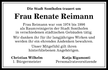 Traueranzeige von Renate Reimann von Allgäuer Anzeigeblatt