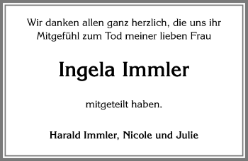 Traueranzeige von Ingela Immler von Allgäuer Zeitung, Füssen