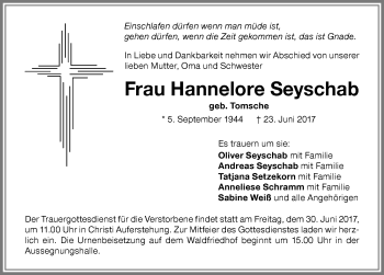 Traueranzeige von Hannelore Seyschab von Memminger Zeitung