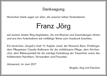 Traueranzeige von Franz Jörg von Allgäuer Zeitung, Marktoberdorf