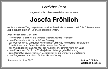 Traueranzeige von Josefa Fröhlich von Memminger Zeitung