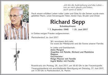 Traueranzeige von Richard Sepp von Allgäuer Zeitung, Marktoberdorf