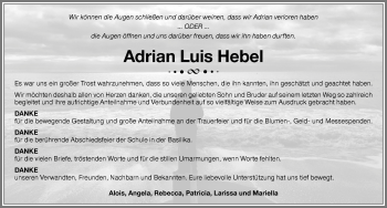 Traueranzeige von Adrian Luis Hebel von Memminger Zeitung