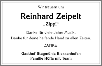 Traueranzeige von Reinhard Zeipelt von Allgäuer Zeitung