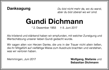 Traueranzeige von Gundi Dichmann von Memminger Zeitung