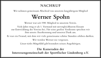 Traueranzeige von Werner Spohn von Der Westallgäuer
