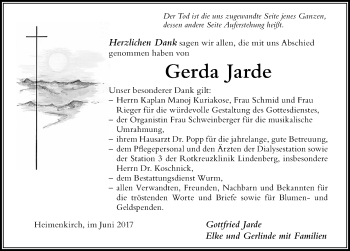 Traueranzeige von Gerda Jarde von Der Westallgäuer