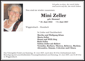Traueranzeige von Mini Zeller von Allgäuer Anzeigeblatt