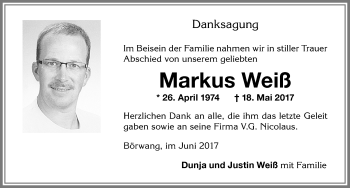 Traueranzeige von Markus Weiß von Allgäuer Zeitung,Kempten