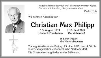 Traueranzeige von Christian Max Philipp von Allgäuer Zeitung, Marktoberdorf