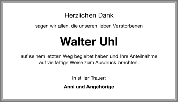 Traueranzeige von Walter Uhl von Memminger Zeitung