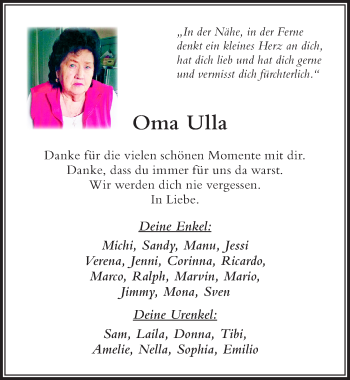 Traueranzeige von Ulla  von Der Westallgäuer