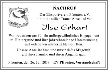 Traueranzeige von Ilse Erhart von Allgäuer Zeitung, Füssen
