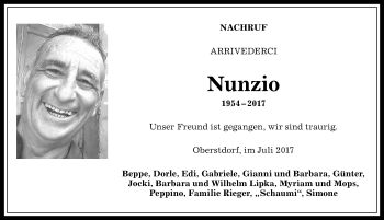 Traueranzeige von Nunzio  von Allgäuer Anzeigeblatt