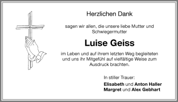Traueranzeige von Luise Geiss von Memminger Zeitung