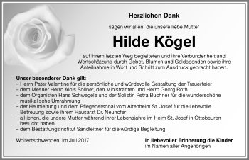 Traueranzeige von Hilde Kögel von Memminger Zeitung