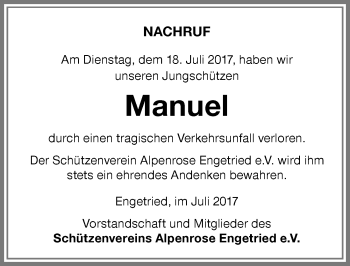 Traueranzeige von Manuel Maier von Memminger Zeitung