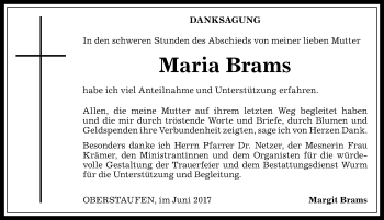 Traueranzeige von Maria Brams von Allgäuer Anzeigeblatt