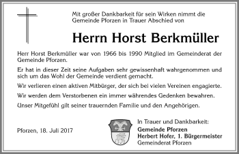 Traueranzeige von Horst Berkmüller von Allgäuer Zeitung, Kaufbeuren/Buchloe