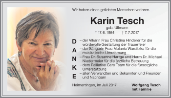 Traueranzeige von Karin Tesch von Memminger Zeitung