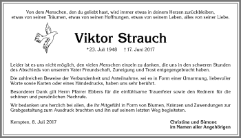Traueranzeige von Viktor Strauch von Allgäuer Zeitung,Kempten