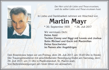 Traueranzeige von Martin Mayr von Allgäuer Zeitung, Marktoberdorf