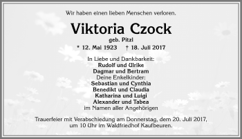 Traueranzeige von Viktoria Czock von Allgäuer Zeitung, Kaufbeuren/Buchloe