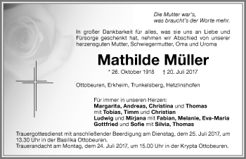 Traueranzeige von Mathilde Müller von Memminger Zeitung