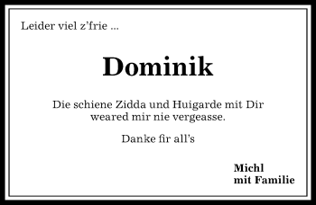 Traueranzeige von Dominik  von Allgäuer Anzeigeblatt