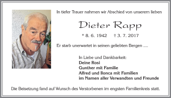 Traueranzeige von Dieter Rapp von Allgäuer Zeitung, Füssen