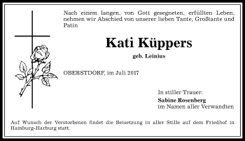 Traueranzeige von Kati Küppers von Allgäuer Anzeigeblatt