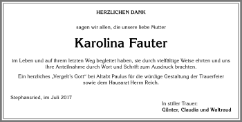 Traueranzeige von Karolina Fauter von Memminger Zeitung