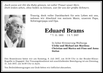 Traueranzeige von Eduard Brams von Allgäuer Anzeigeblatt