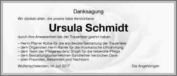 Traueranzeige von Ursula Schmidt von Memminger Zeitung
