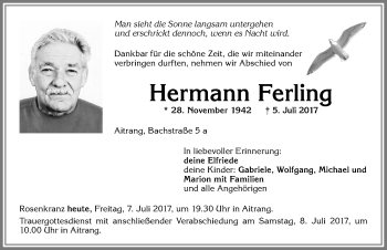 Traueranzeige von Hermann Ferling von Allgäuer Zeitung, Marktoberdorf
