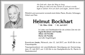 Traueranzeige von Helmut Bockhart von Allgäuer Zeitung, Marktoberdorf