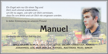 Traueranzeige von Manuel  von Memminger Zeitung