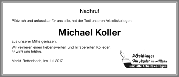 Traueranzeige von Michael Koller von Memminger Zeitung