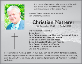Traueranzeige von Christian Natterer von Allgäuer Zeitung, Marktoberdorf