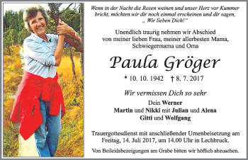 Traueranzeige von Paula Gröger von Allgäuer Zeitung, Füssen