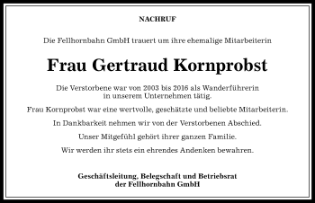 Traueranzeige von Gertraud Kornprobst von Allgäuer Anzeigeblatt